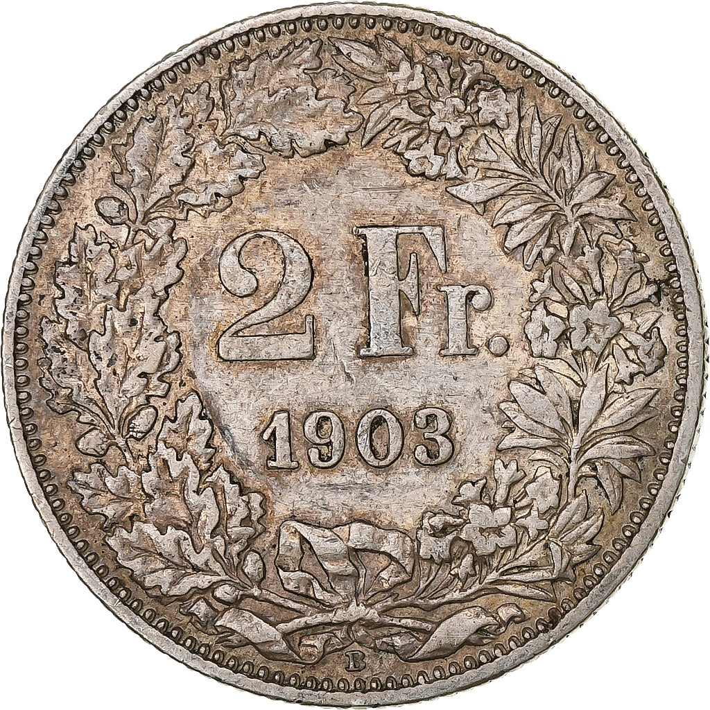 Suiza, 2 Francs, Helvetia, 1903, Bern, Plata, MBC+, KM:21