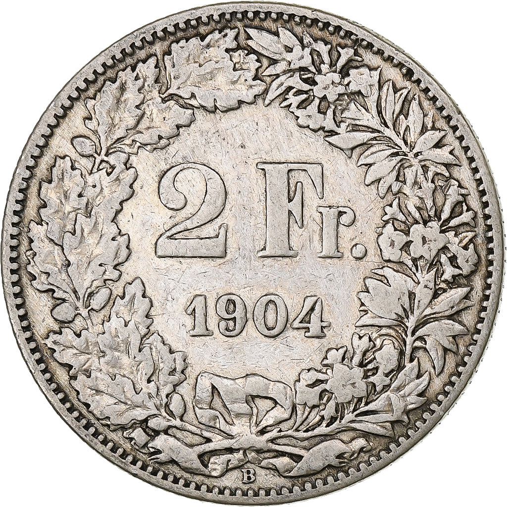 Svizzera, 2 Francs, Helvetia, 1904, Bern, Argento, BB, KM:21