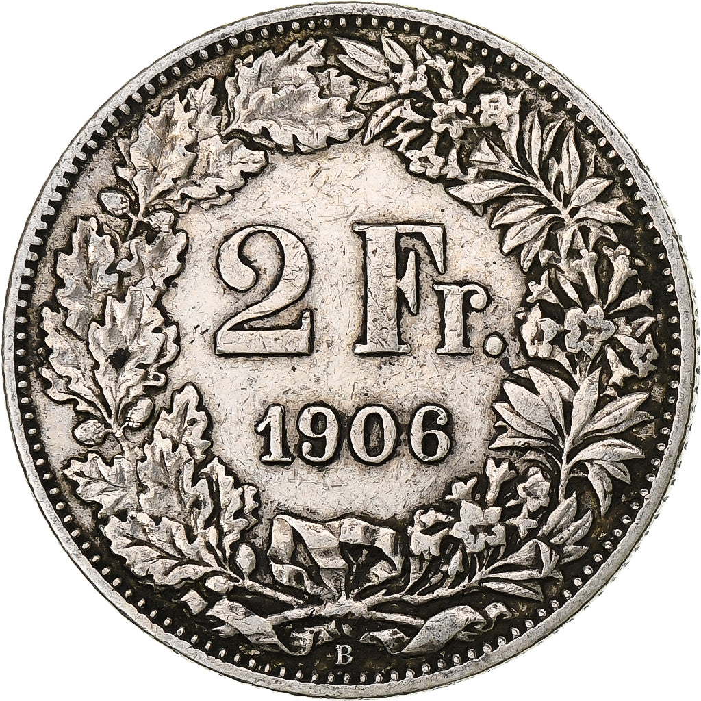 Svizzera, 2 Francs, Helvetia, 1906, Bern, Argento, BB, KM:21