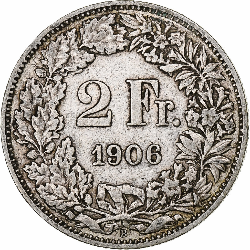 Svizzera, 2 Francs, Helvetia, 1906, Bern, Argento, BB, KM:21
