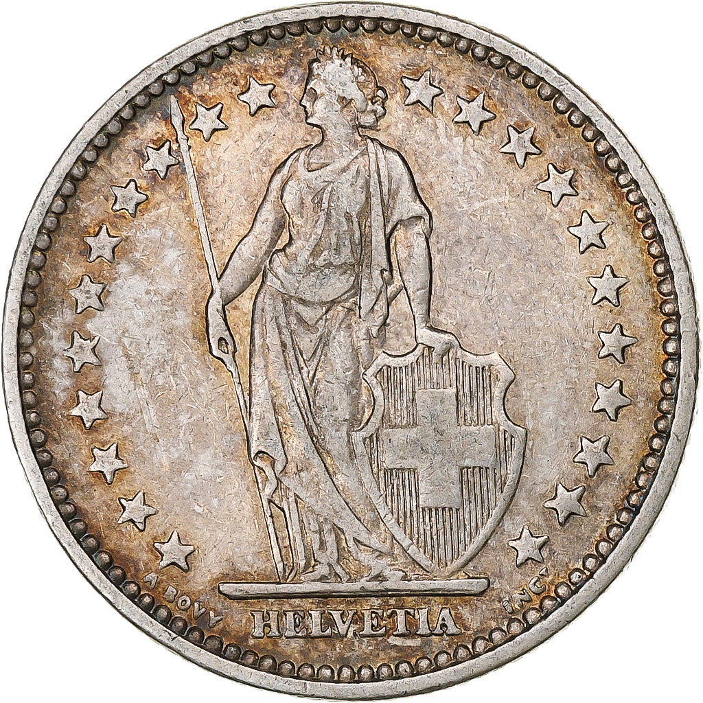 Suiza, 2 Francs, Helvetia, 1906, Bern, Plata, MBC+, KM:21
