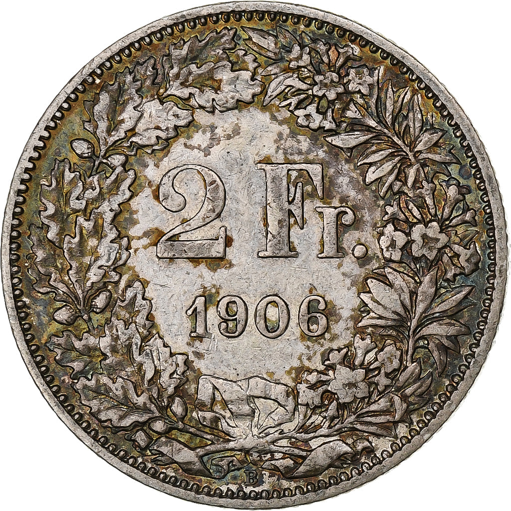 Suiza, 2 Francs, Helvetia, 1906, Bern, Plata, MBC+, KM:21