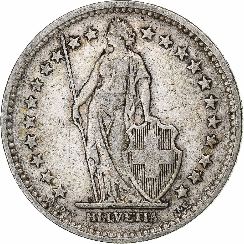 Suiza, 2 Francs, Helvetia, 1907, Bern, Plata, MBC, KM:21