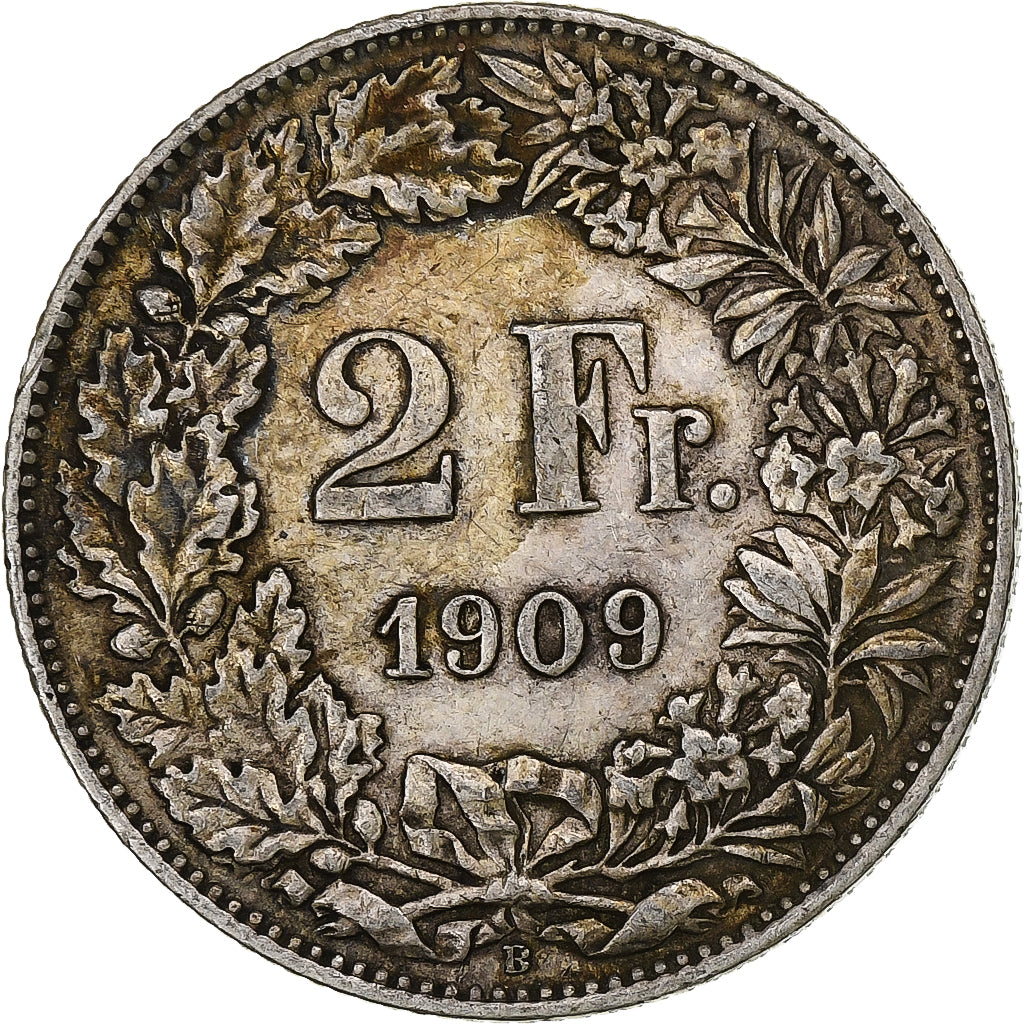 Suiza, 2 Francs, Helvetia, 1909, Bern, Plata, EBC, KM:21