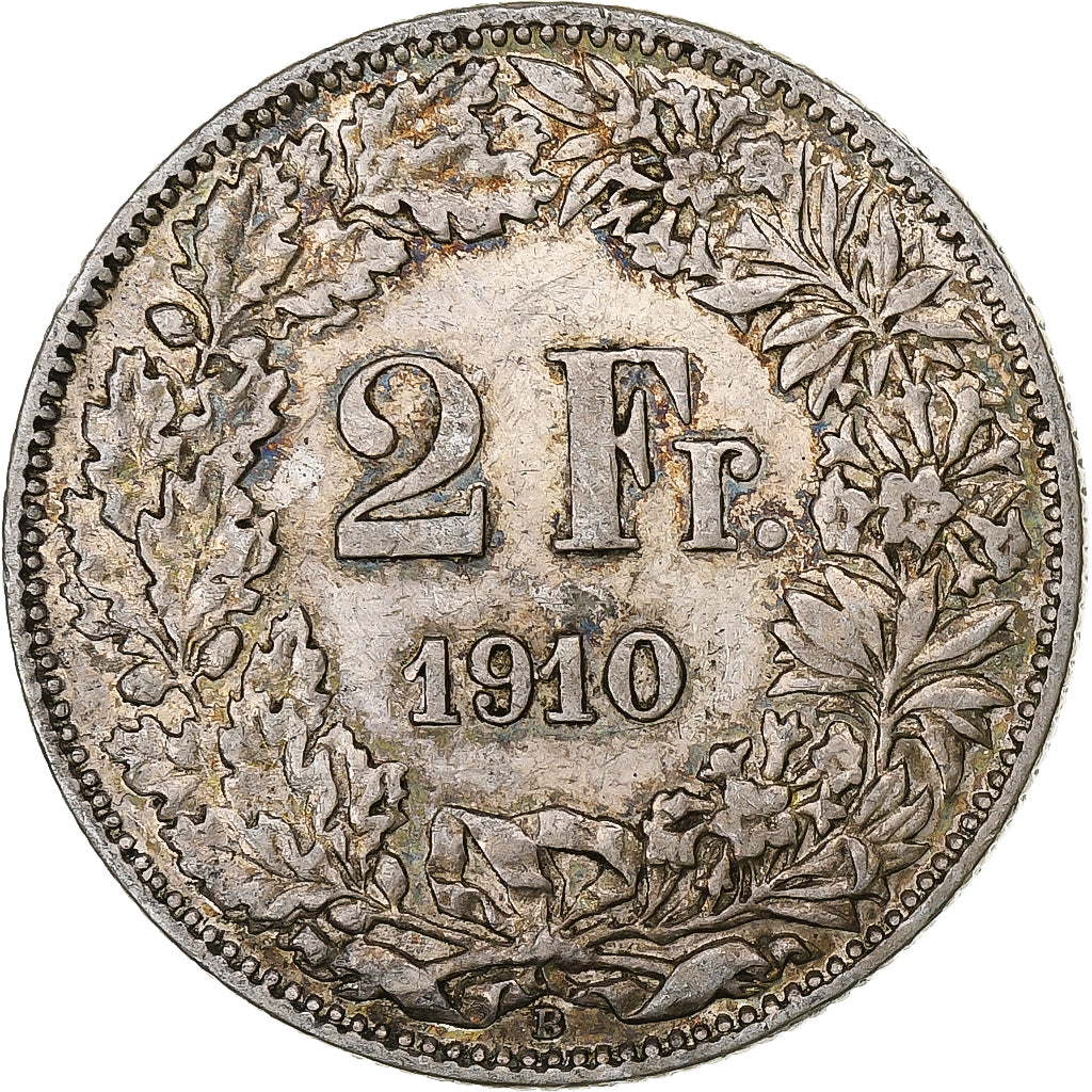 Switzerland, 2 Francs, Helvetia, 1910, Bern, Silver, AU(50-53), KM:21