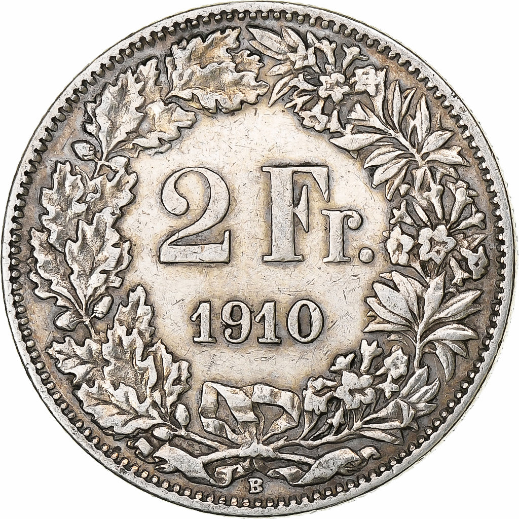 Switzerland, 2 Francs, Helvetia, 1910, Bern, Silver, AU(50-53), KM:21
