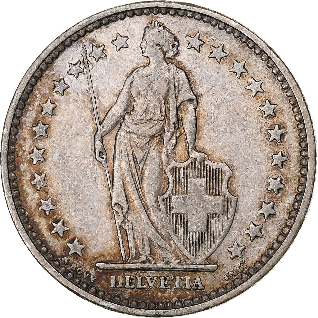 Suiza, 2 Francs, Helvetia, 1914, Bern, Plata, MBC, KM:21