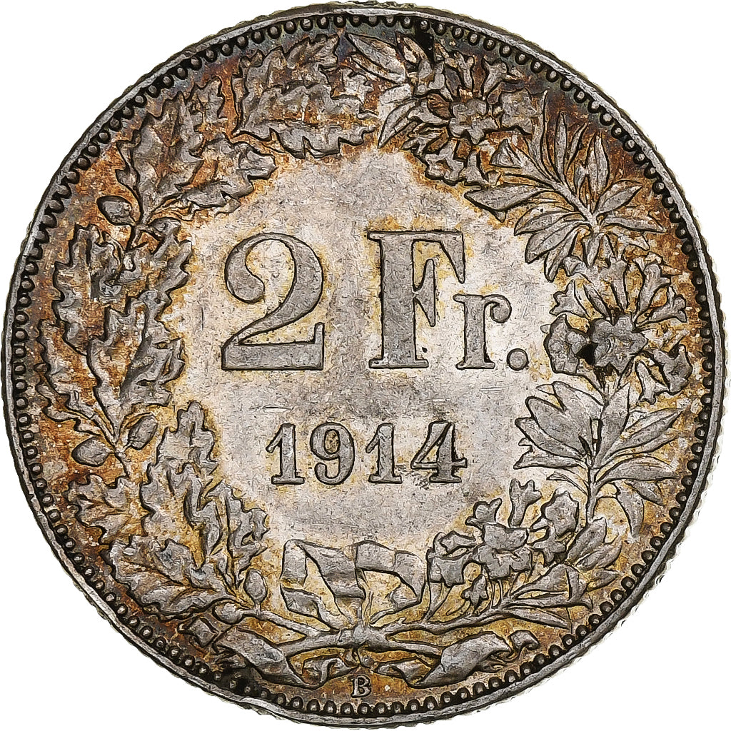 Switzerland, 2 Francs, Helvetia, 1914, Bern, Silver, EF(40-45), KM:21