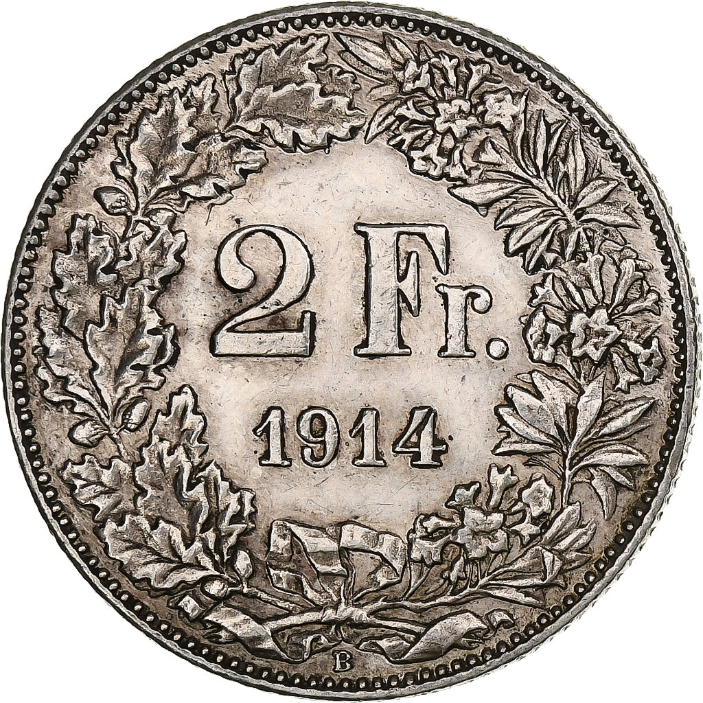 Switzerland, 2 Francs, Helvetia, 1914, Bern, Silver, AU(55-58), KM:21
