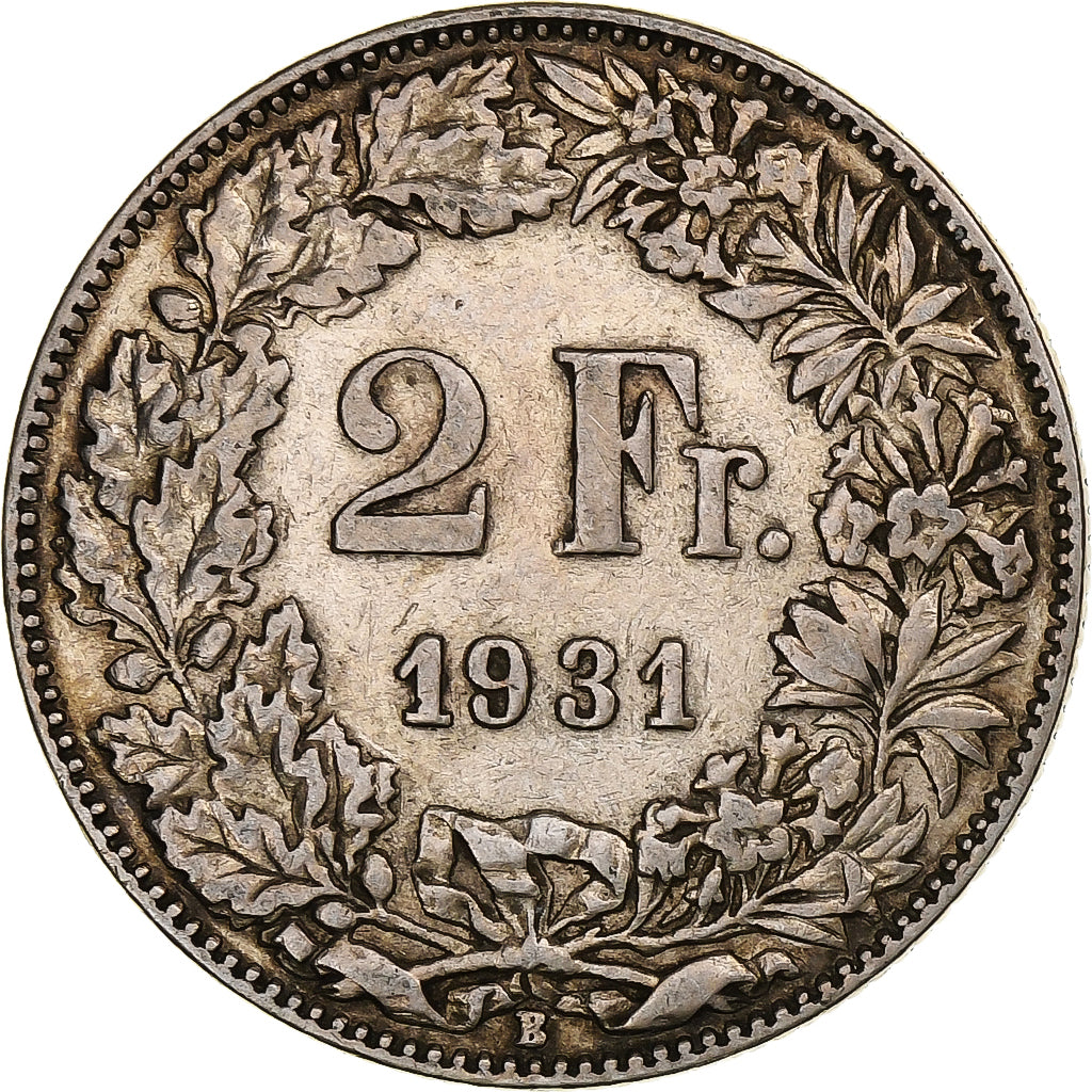Switzerland, 2 Francs, Helvetia, 1931, Bern, Silver, EF(40-45), KM:21