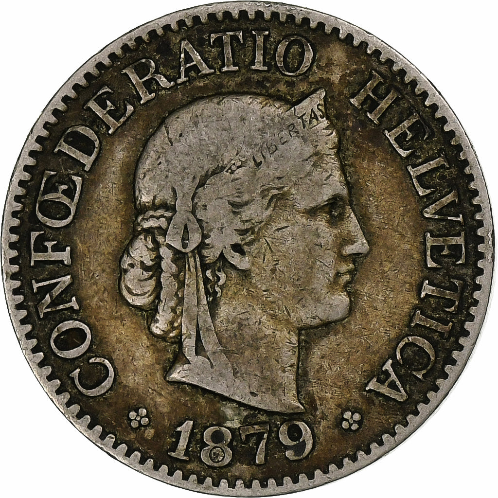 Switzerland, 10 Rappen, Libertas, 1879, Bern, Copper-nickel, VF(20-25), KM:27