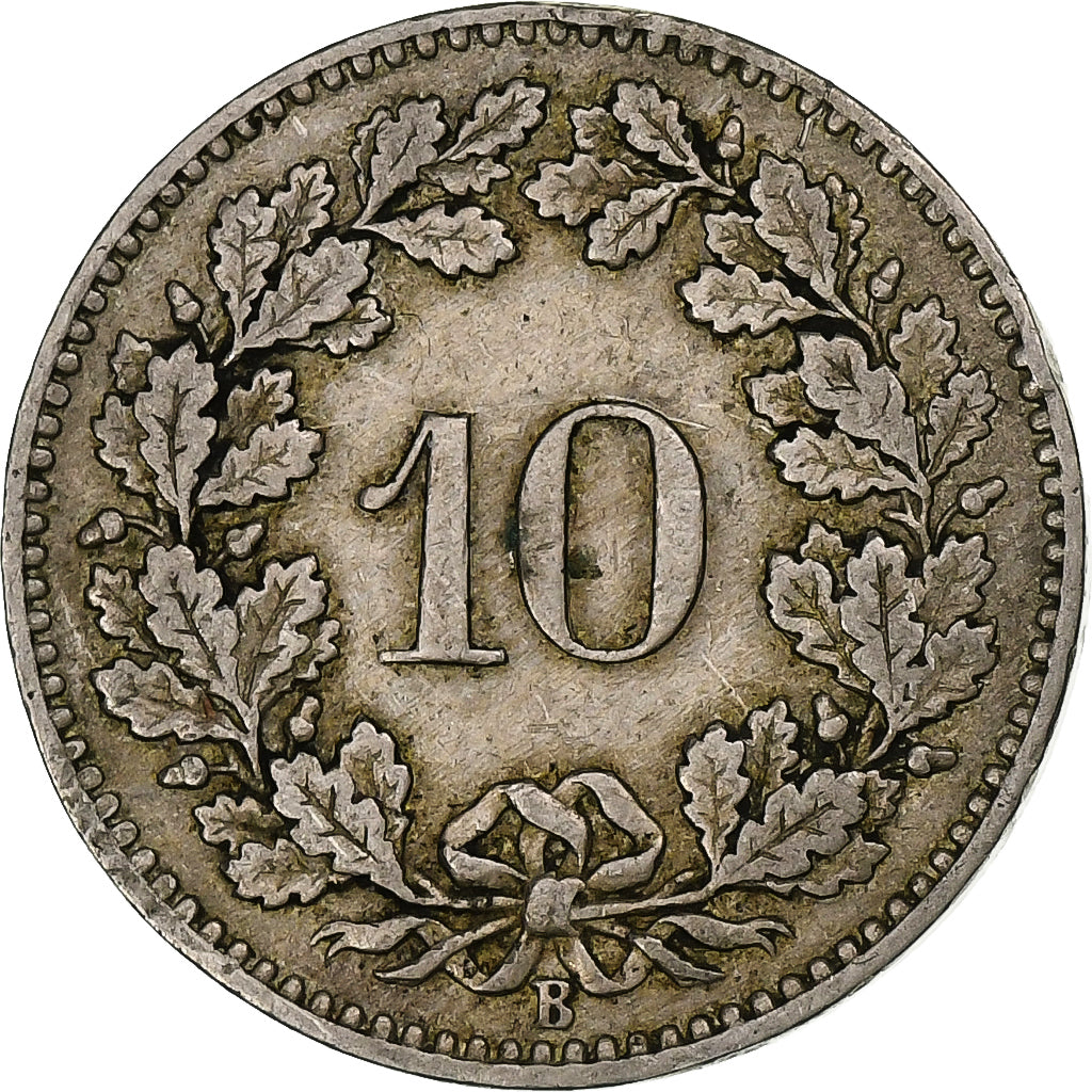 Suiza, 10 Rappen, Libertas, 1881, Bern, Cobre - níquel, BC+, KM:27