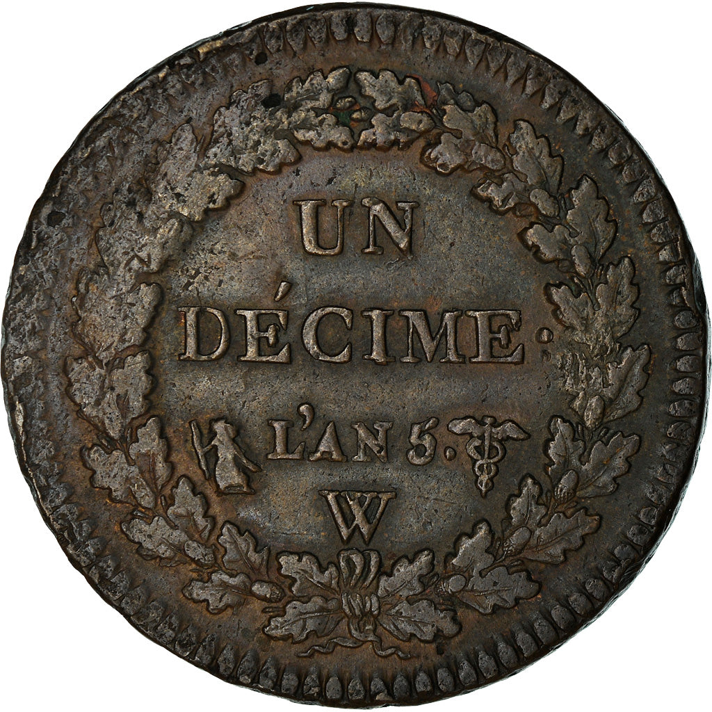 Münze, Frankreich, Directoire, Decime, AN 5, Lille, Dupré, SS, Bronze