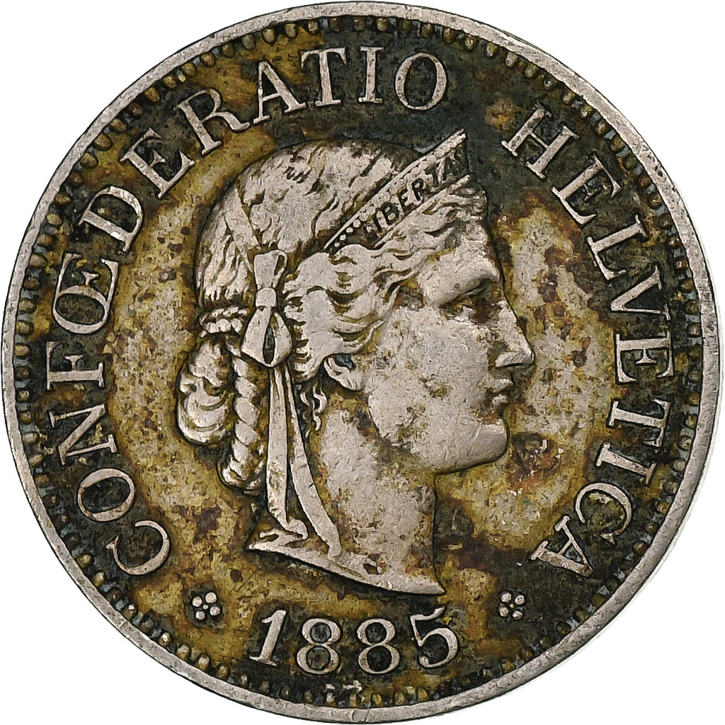 Suiza, 10 Rappen, Libertas, 1885, Bern, Cobre - níquel, BC+, KM:27