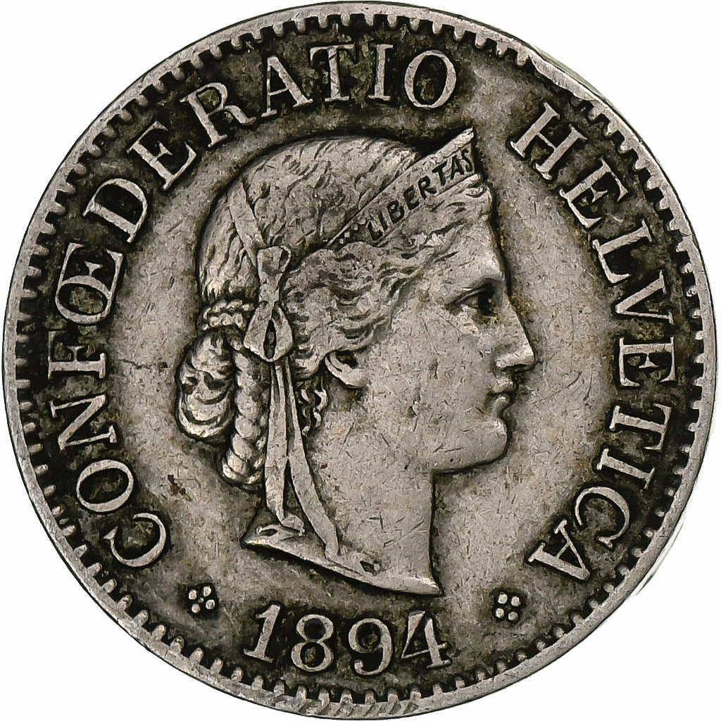 Suiza, 10 Rappen, Libertas, 1894, Bern, Cobre - níquel, BC+, KM:27