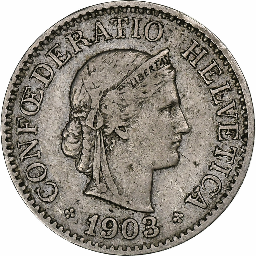 Suiza, 10 Rappen, Libertas, 1903, Bern, Cobre - níquel, BC+, KM:27