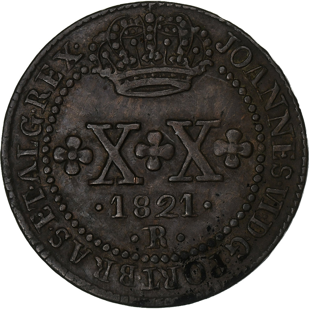 Brésil, João VI, 20 Reis, 1821, Rio de Janeiro, Cuivre, TTB+, KM:316