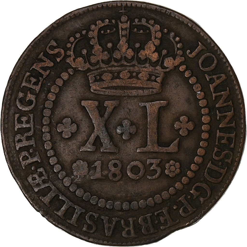 Brazil, João VI, 40 Reis, 1803, Lisbon, Copper, EF(40-45), KM:234