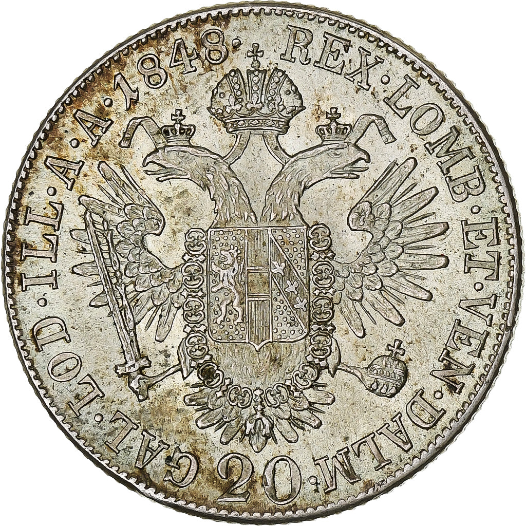 Áustria, Ferdinand I, 20 Kreuzer, 1848, Vienna, Prata, EF(40-45), KM:2208