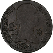 Spain, Charles IV, 8 Maravedis, 1792, Segovia, Copper, VF(20-25), KM:428