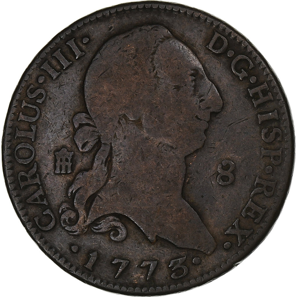 Spain, Charles III, 8 Maravedis, 1773, Segovia, Copper, VF(20-25), KM:408