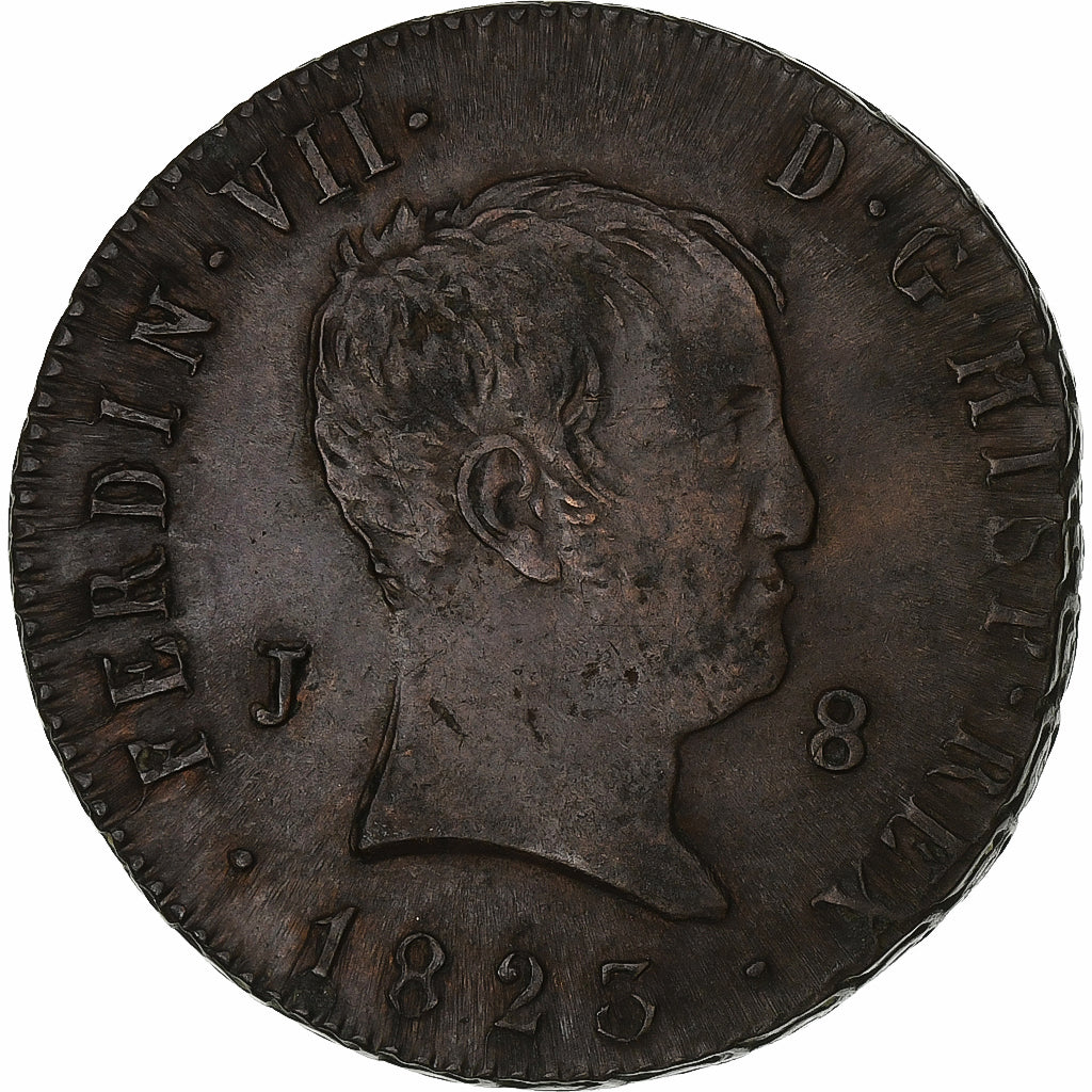 Spain, Ferdinand VII, 8 Maravedis, 1823, Jubia, Copper, EF(40-45), KM:502