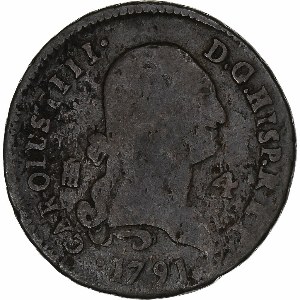 Spain, Charles IV, 4 maravedis, 1791, Segovia, Copper, VF(20-25), KM:427