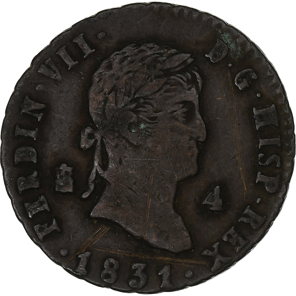 Spain, Ferdinand VII, 4 maravedis, 1831, Segovia, Copper, VF(30-35), KM:489