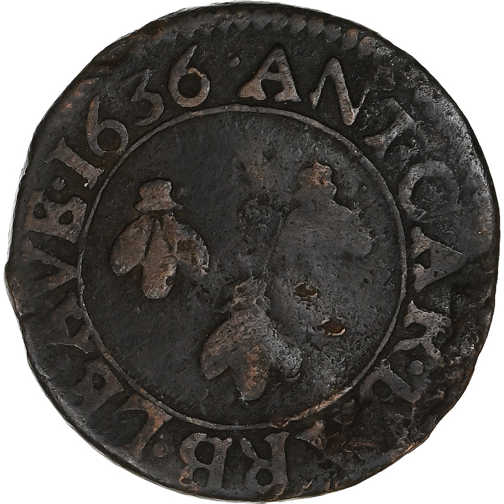 Papal States, Urban VIII, Double Tournois, 1636, Avignon, Kupfer, S