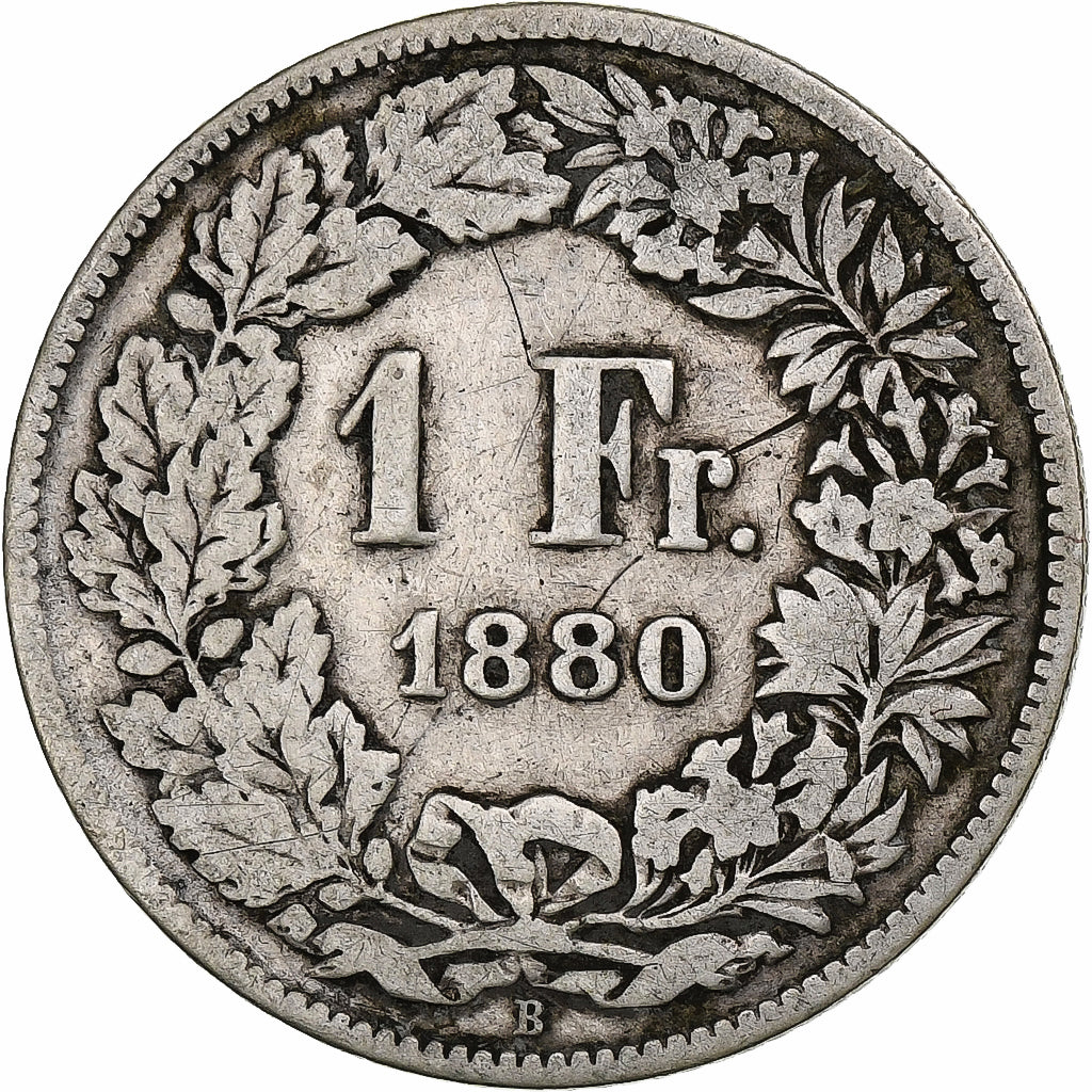 Switzerland, Franc, Helvetia, 1880, Bern, Silver, VF(20-25), KM:29a