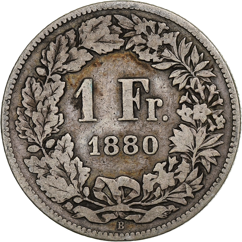 Szwajcaria, Franc, Helvetia, 1880, Bern, Srebro, VF(20-25), KM:29a