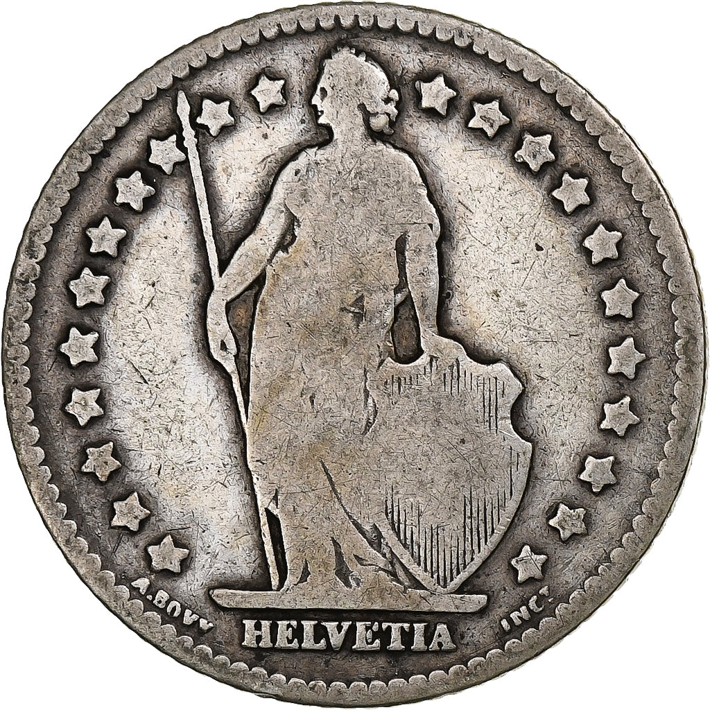 Suiza, Franc, Helvetia, 1894, Bern, Plata, BC+, KM:29a