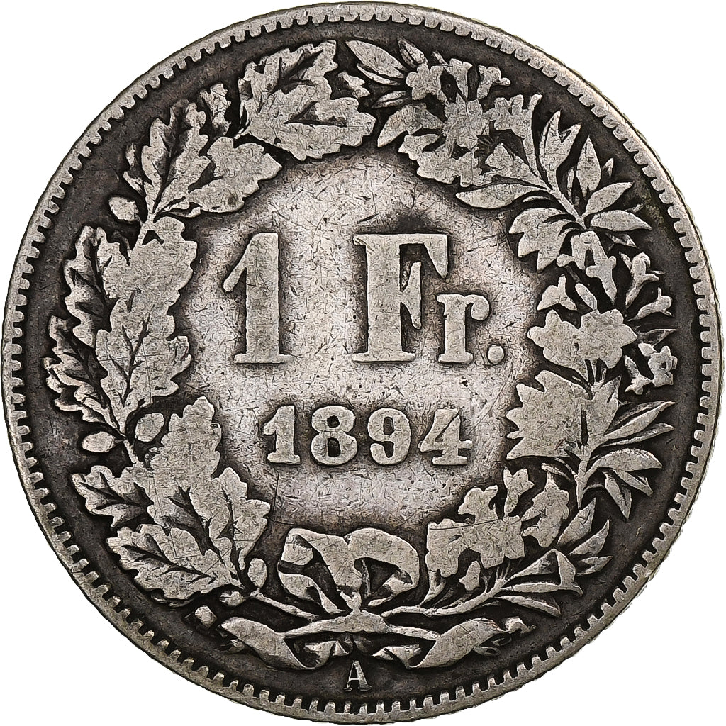 Suiza, Franc, Helvetia, 1894, Bern, Plata, BC+, KM:29a