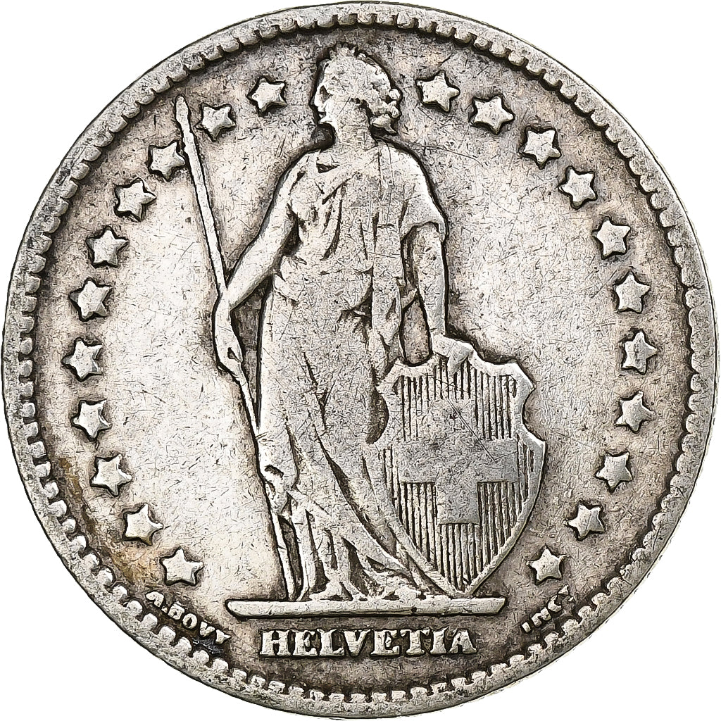 Suiza, Franc, Helvetia, 1901, Bern, Plata, BC+, KM:29a