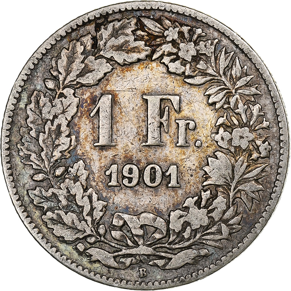 Suiza, Franc, Helvetia, 1901, Bern, Plata, BC+, KM:29a
