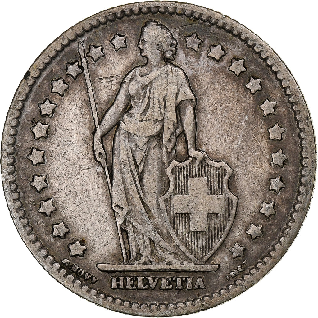 Suiza, Franc, Helvetia, 1907, Bern, Plata, BC+, KM:29a