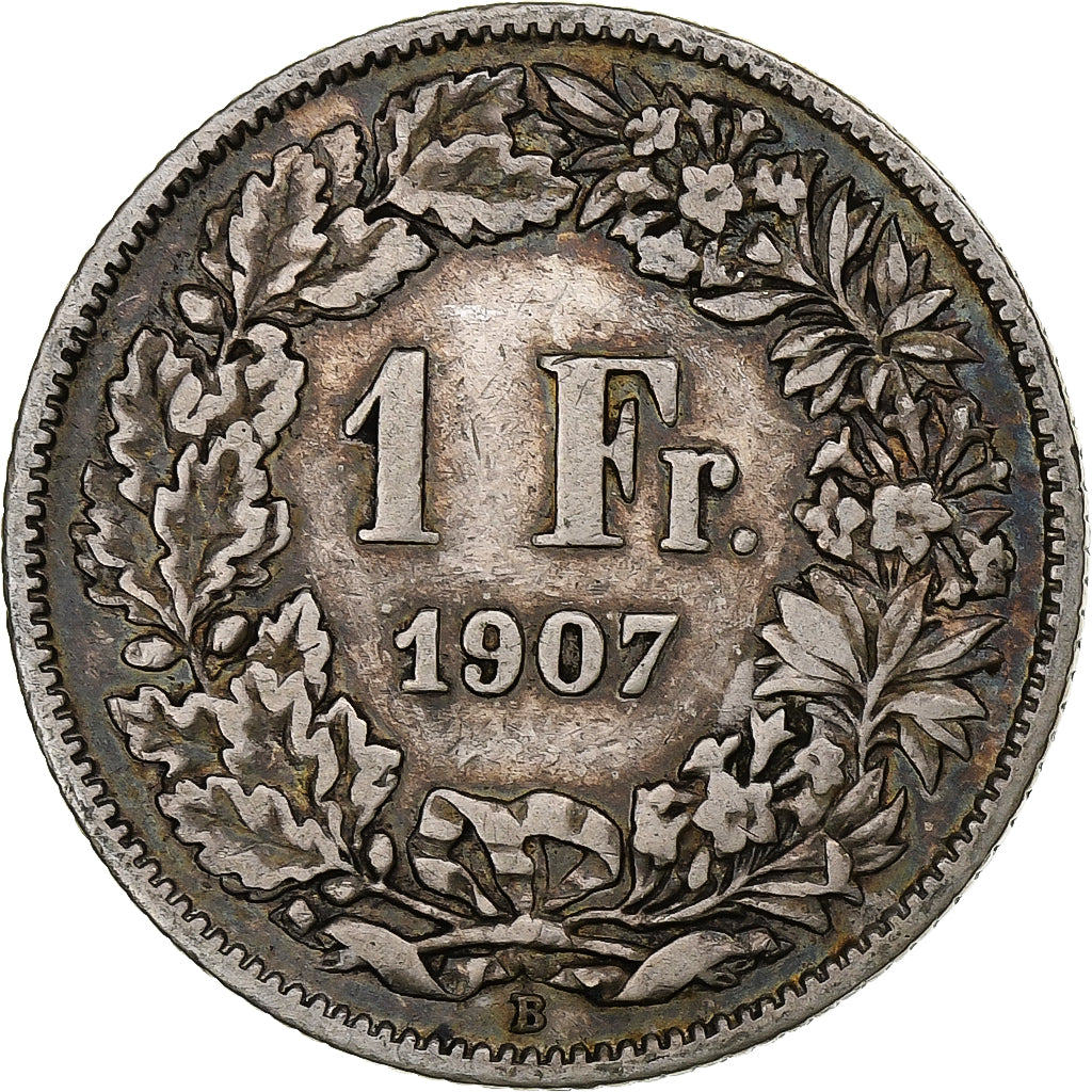 Suiza, Franc, Helvetia, 1907, Bern, Plata, BC+, KM:29a