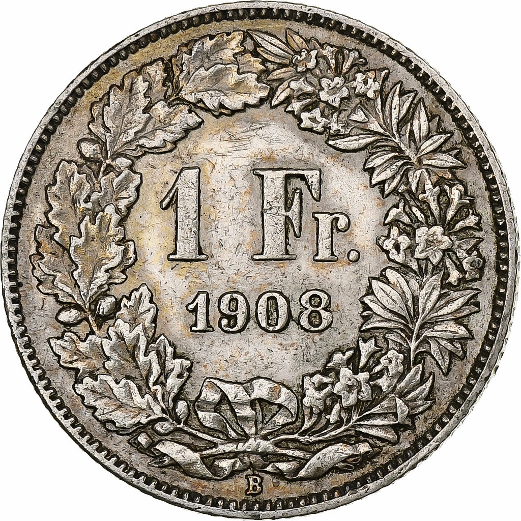 Switzerland, Franc, Helvetia, 1908, Bern, Silver, AU(55-58), KM:29a