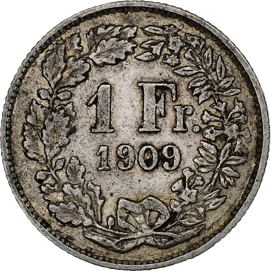 Suiza, Franc, Helvetia, 1909, Bern, Plata, BC+, KM:29a