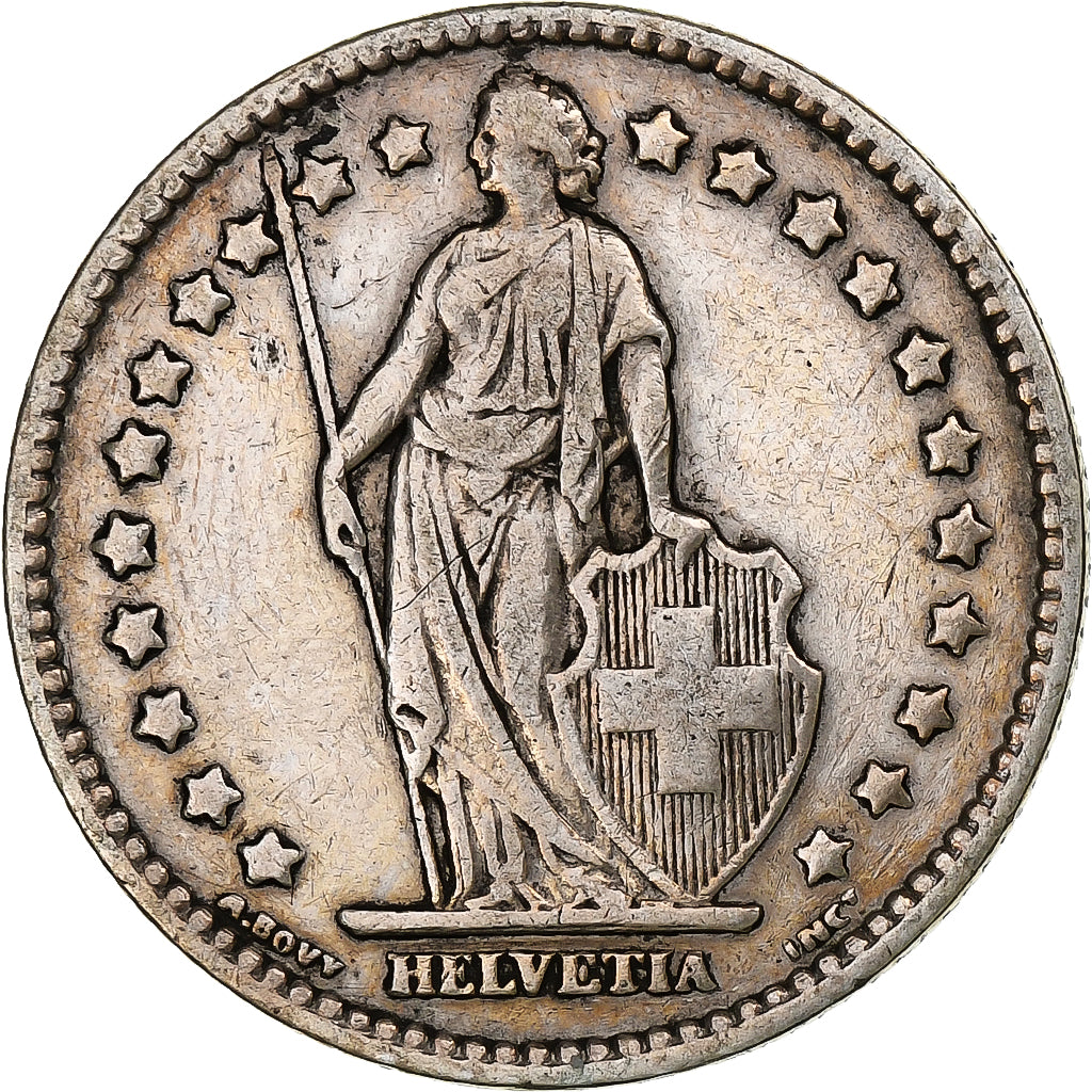 Szwajcaria, Franc, Helvetia, 1916, Bern, Srebro, VF(30-35), KM:29a