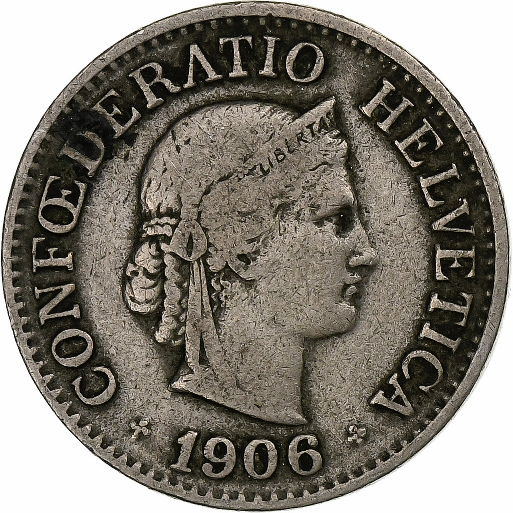 Szwajcaria, 10 Rappen, Libertas, 1906, Bern, Miedź-Nikiel, VF(20-25), KM:27