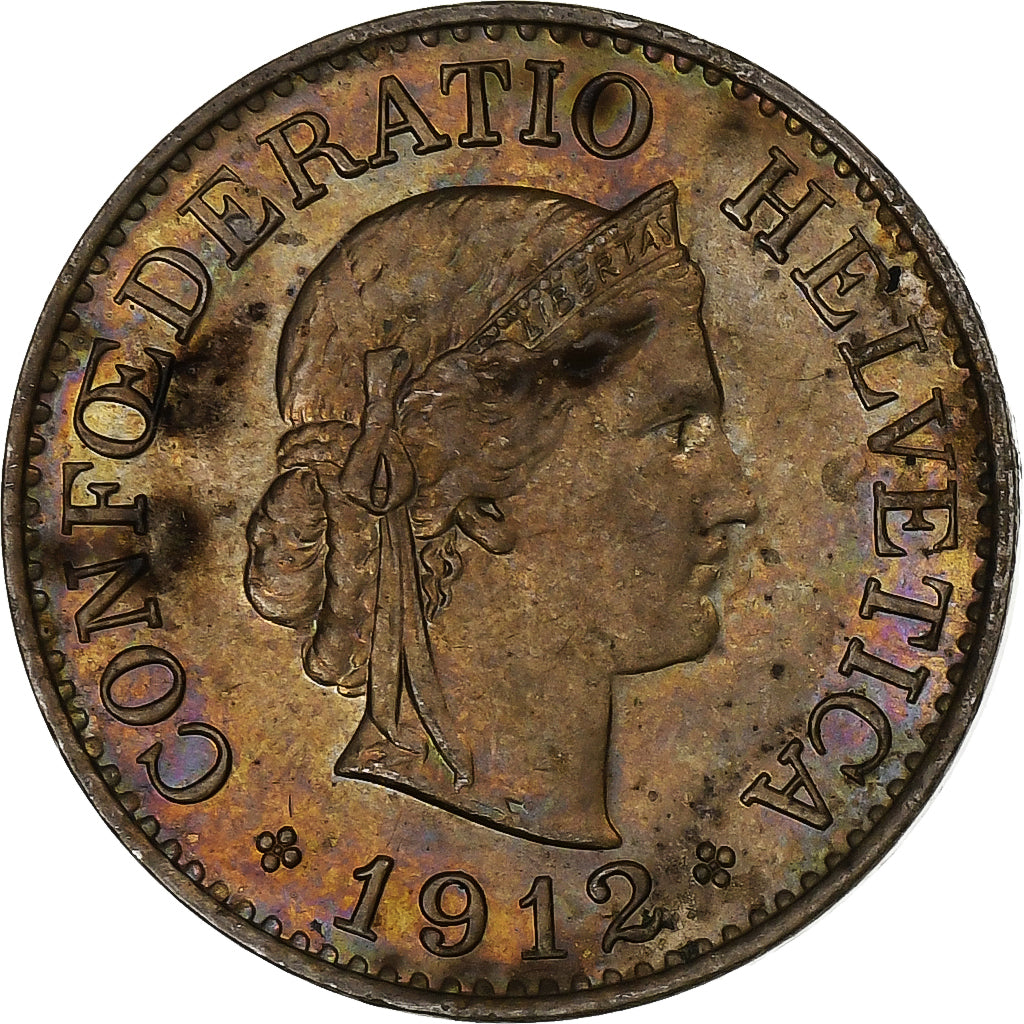 Szwajcaria, 10 Rappen, Libertas, 1912, Bern, Miedź-Nikiel, AU(50-53), KM:27