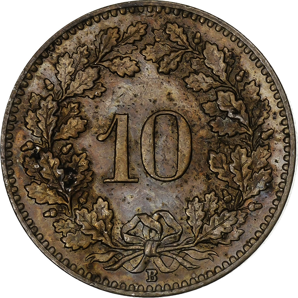 Szwajcaria, 10 Rappen, Libertas, 1912, Bern, Miedź-Nikiel, AU(50-53), KM:27