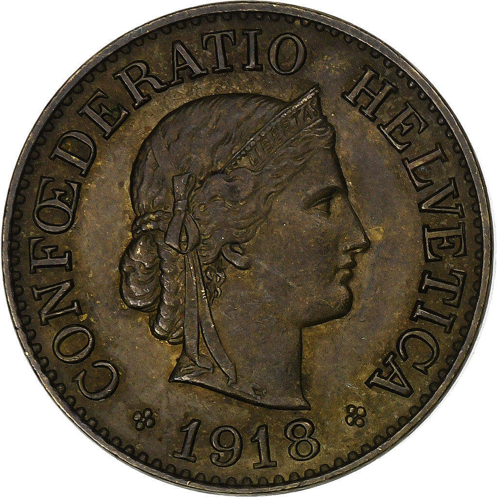Suíça, 10 Rappen, Libertas, 1918, Bern, Latão, AU(50-53), KM:27