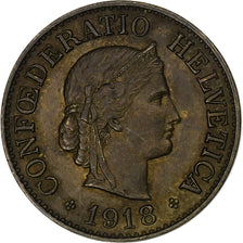 Switzerland, 10 Rappen, Libertas, 1918, Bern, Brass, AU(50-53), KM:27