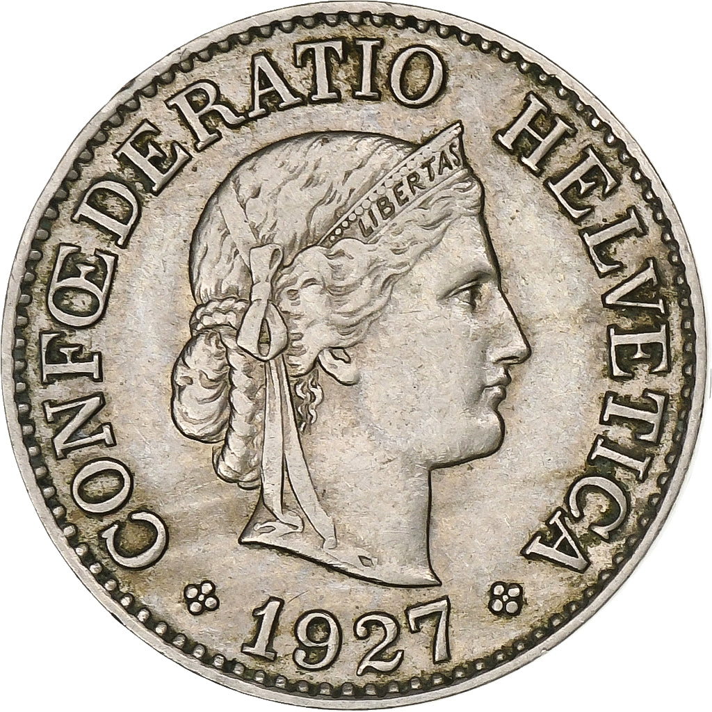 Szwajcaria, 10 Rappen, Libertas, 1927, Bern, Miedź-Nikiel, EF(40-45), KM:27