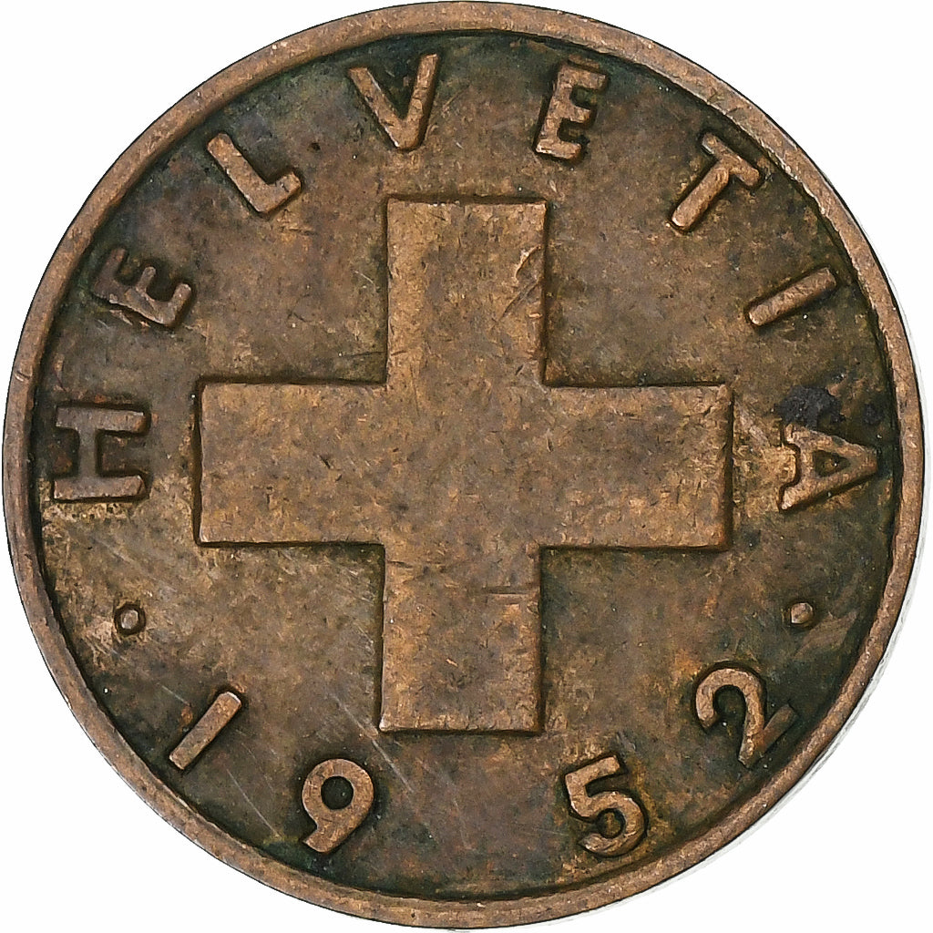 Szwajcaria, Rappen, 1952, Bern, Brązowy, EF(40-45), KM:46