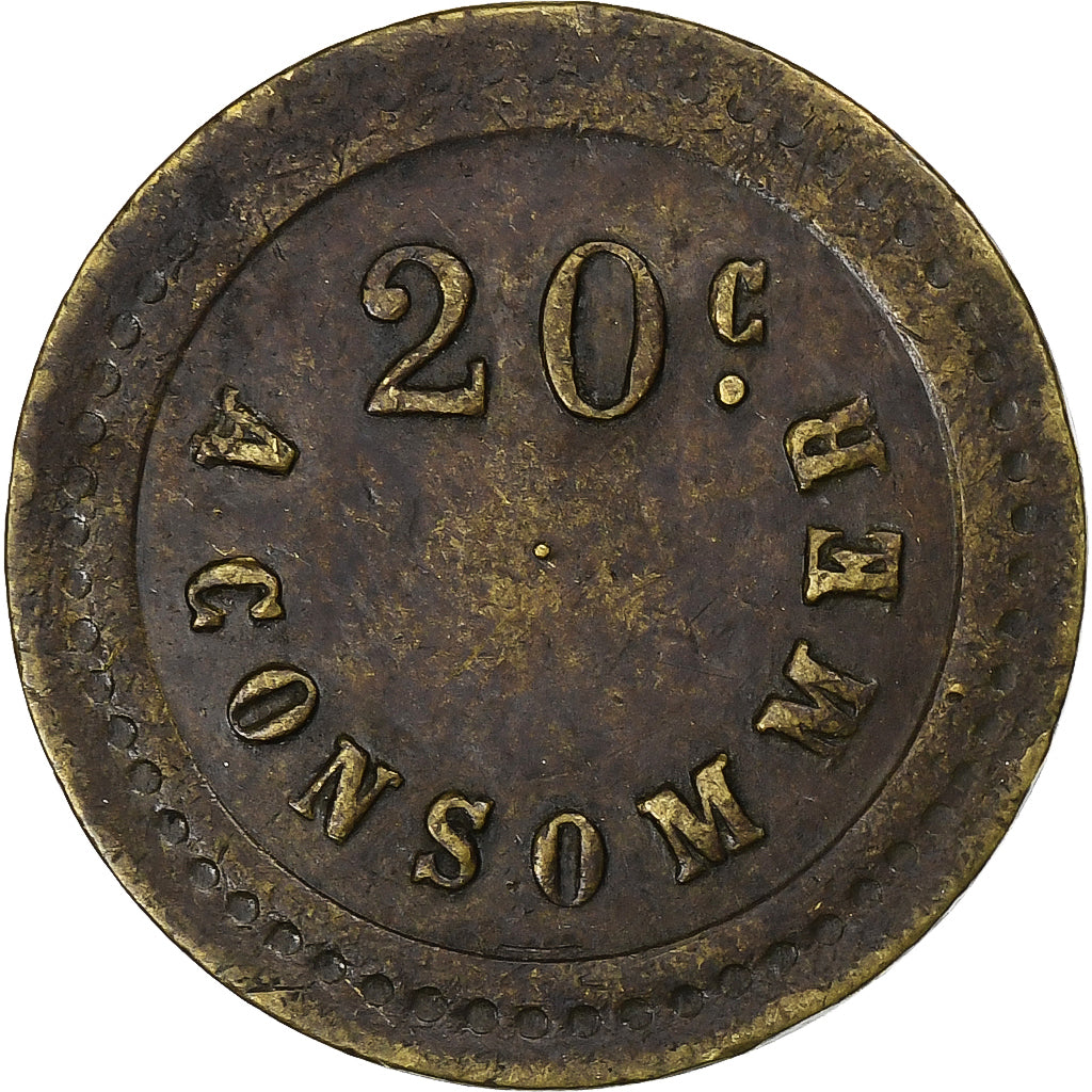 France, 20 Centimes, A Consommer, Brass, Coq, VF(30-35)