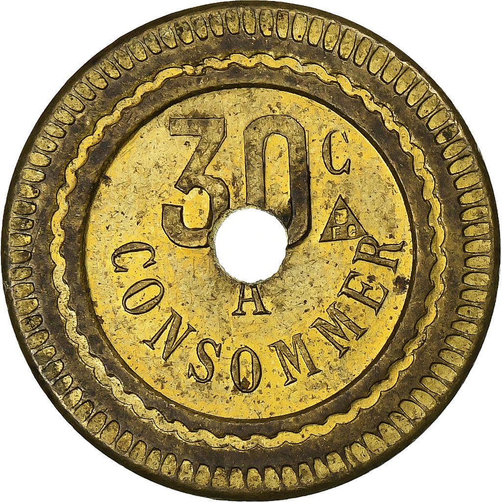 France, 30 Centimes, A Consommer, Brass, EF(40-45)
