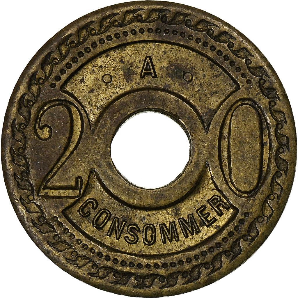France, 20 Centimes, A Consommer, Brass, EF(40-45)